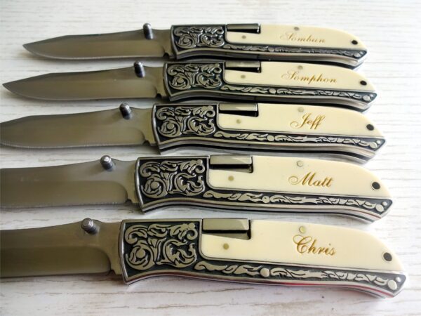 5 SET White Personalized Pocket Knives