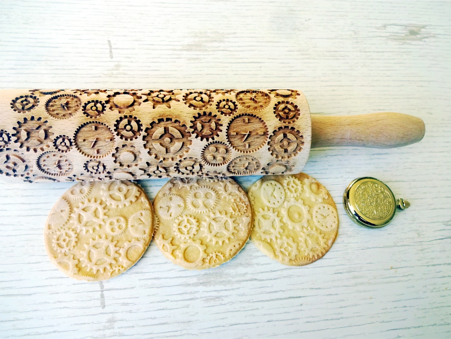 CLOCKS and GEARS Embossing Rolling Pin