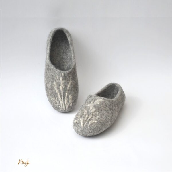 Handmade eco friendly felted slippers from natural wool - grey