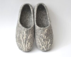 Handmade eco friendly felted slippers from natural wool - grey